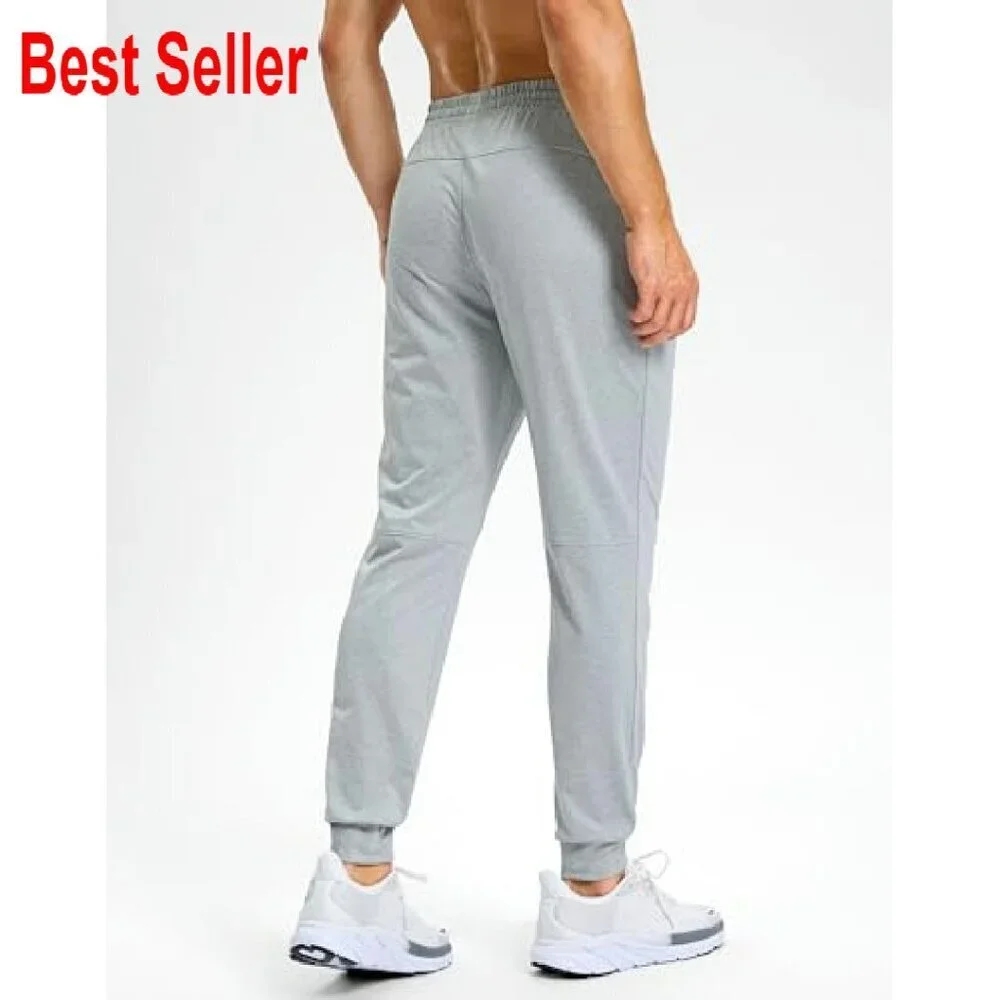 Men's Tapered Joggers Stretch Athletic Sweatpants Zipper Pockets Quick Dry